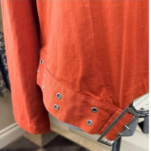 Zara Belted Crop Top L Burnt Orange Buckle Hem Long Sleeve Statement NWOT - Picture 5 of 11
